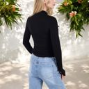 Black Large Long Sleeve Fitted Mock Neck Top with Stretch Fabric