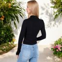 Black Large Long Sleeve Fitted Mock Neck Top with Stretch Fabric