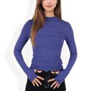 Blue Large Long Sleeve Fitted Mock Neck Top with Stretch Fabric