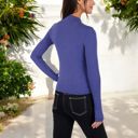 Blue Large Long Sleeve Fitted Mock Neck Top with Stretch Fabric