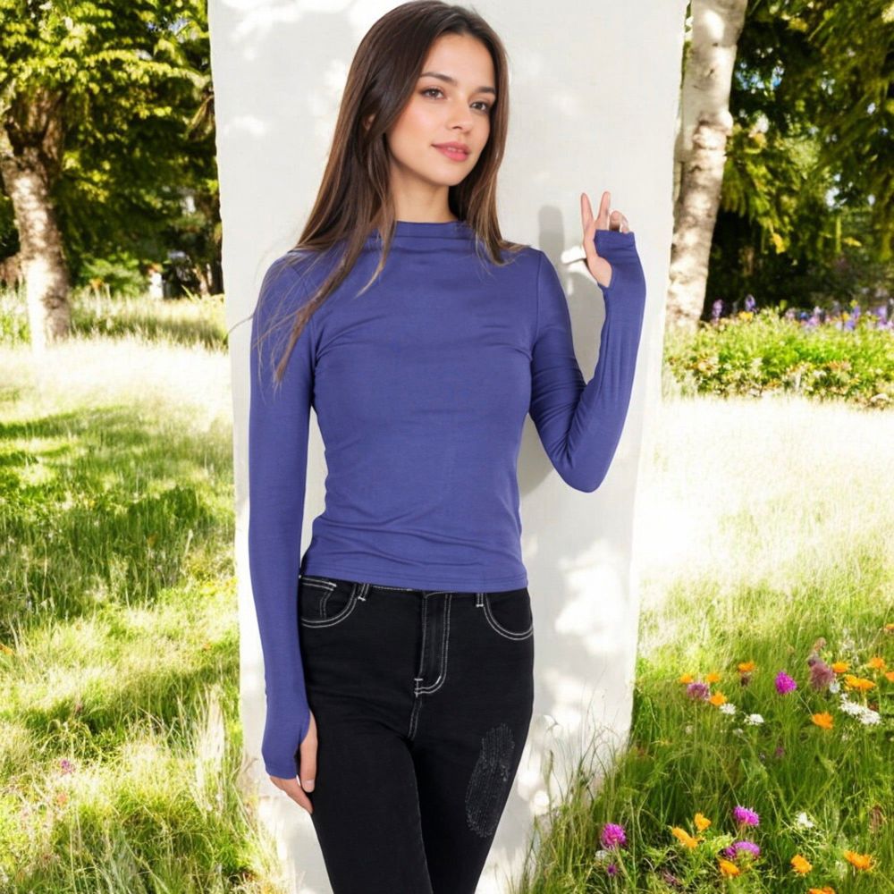 Long Sleeve Fitted Mock Neck Top with Stretch Fabric