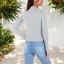 Gray Large Long Sleeve Fitted Mock Neck Top with Stretch Fabric