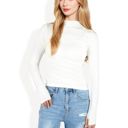 White Large Long Sleeve Fitted Mock Neck Top with Stretch Fabric