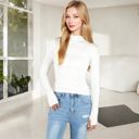 White Large Long Sleeve Fitted Mock Neck Top with Stretch Fabric