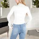 White Large Long Sleeve Fitted Mock Neck Top with Stretch Fabric