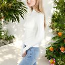 White Large Long Sleeve Fitted Mock Neck Top with Stretch Fabric