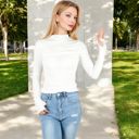 White Medium Long Sleeve Fitted Mock Neck Top with Stretch Fabric