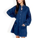  Long Sleeve Denim Shirt Dress with Front Button Closure and Patch Pockets