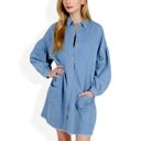 Green Large Long Sleeve Denim Shirt Dress with Front Button Closure and Patch Pockets