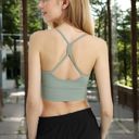 Green Large Strappy Back Longline Sports Bra with Scoop Neck and Wireless Design