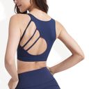  High Neck Sports Bra with Strappy Open Back and Supportive Fit