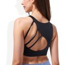 Black Large High Neck Sports Bra with Strappy Open Back and Supportive Fit