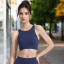 Blue Large High Neck Sports Bra with Strappy Open Back and Supportive Fit