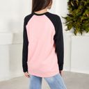  Color Block Raglan Long Sleeve Top Relaxed Fit with Contrast Sleeves