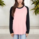  Color Block Raglan Long Sleeve Top Relaxed Fit with Contrast Sleeves