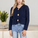  Chunky Knit Cardigan with Statement Button Front and Deep Pockets