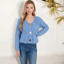 Blue Large Chunky Knit Cardigan with Statement Button Front and Deep Pockets