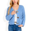 Blue Medium Chunky Knit Cardigan with Statement Button Front and Deep Pockets