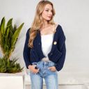 Blue Large Chunky Knit Cardigan with Statement Button Front and Deep Pockets