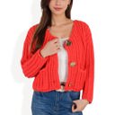 Red Large Chunky Knit Cardigan with Statement Button Front and Deep Pockets