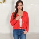 Red Large Chunky Knit Cardigan with Statement Button Front and Deep Pockets