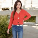 Red Large Chunky Knit Cardigan with Statement Button Front and Deep Pockets