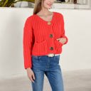 Red Large Chunky Knit Cardigan with Statement Button Front and Deep Pockets