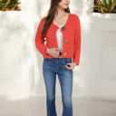 Red Large Chunky Knit Cardigan with Statement Button Front and Deep Pockets