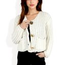 White Large Chunky Knit Cardigan with Statement Button Front and Deep Pockets