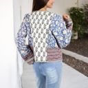 White Large Mixed Print Open Front Jacket with Contrast Trim and Relaxed Fit