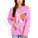  Quilted Floral Embroidered Jacket with Bow Tie Front and Patch Pockets