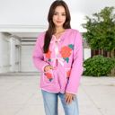 Pink Large Quilted Floral Embroidered Jacket with Bow Tie Front and Patch Pockets