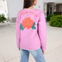 Pink Medium Quilted Floral Embroidered Jacket with Bow Tie Front and Patch Pockets