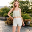 Beige Large Spaghetti Strap Layered Crop Top with Sheer Overlay