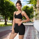 Black Large High Waist Compression Workout Shorts for Running and Yoga