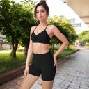 Black Large High Waist Compression Workout Shorts for Running and Yoga