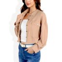  Cropped Button-Up Jacket with Chest Pockets and Collared Neckline