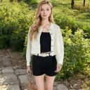 Black Small Cropped Button-Up Jacket with Chest Pockets and Collared Neckline