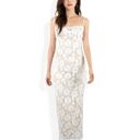 White Large Floral Lace Maxi Dress with Spaghetti Straps and Scalloped Hem