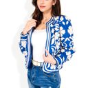  Embroidered Open Front Jacket with Puff Sleeves and Floral Detailing