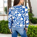 Blue Large Embroidered Open Front Jacket with Puff Sleeves and Floral Detailing