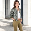 Green Large Embroidered Open Front Jacket with Puff Sleeves and Floral Detailing