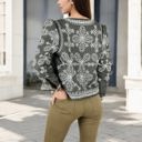 Green Large Embroidered Open Front Jacket with Puff Sleeves and Floral Detailing