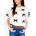  Short Sleeve Knit Sweater with Ribbon Bow Accents