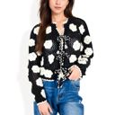  Crochet Knit Floral Cardigan with Tassel Tie Front and Scalloped Edges