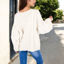 Beige Large Cable Knit Sweater with Long Bell Sleeves