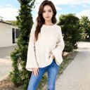 Beige Large Cable Knit Sweater with Long Bell Sleeves