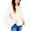 Beige Medium Cable Knit Sweater with Long Bell Sleeves