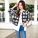 Black Large Floral Quilted Jacket with Peter Pan Collar and Tie Closure