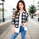 Black Large Floral Quilted Jacket with Peter Pan Collar and Tie Closure